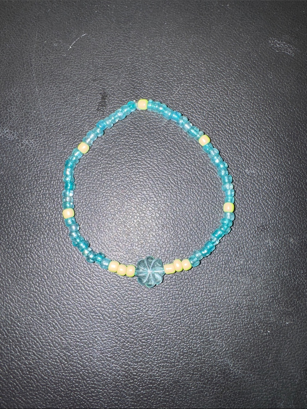 Teal Beaded Bracelet with Clover Accent